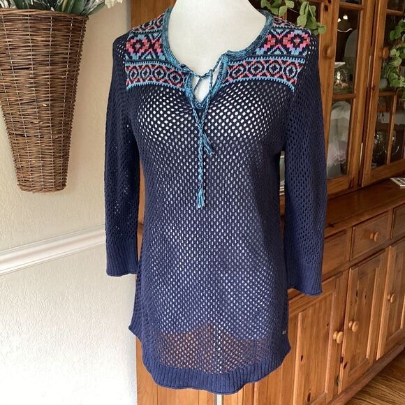 Eddie Bauer Open Knit 🧶 Linen Blend Three Quarter Sleeves Top Size Large - Picture 9 of 14